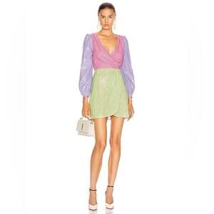 Olivia Rubin Meg Dress Sequin Purple Pink Green Size 10